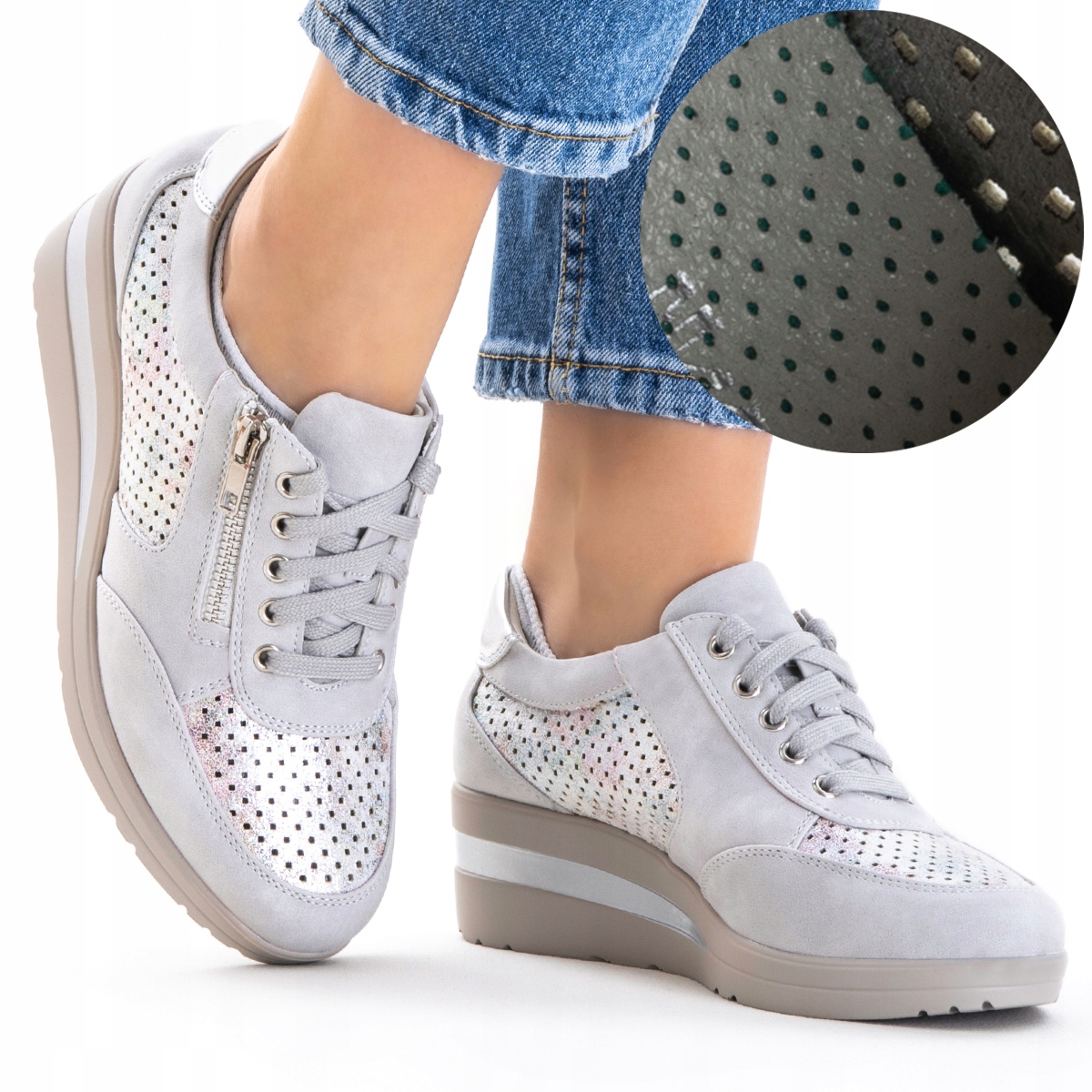 Tenisky polobotky na koturnu v.KŮŽE pohodlné měkké šedé Wojtyłko 40