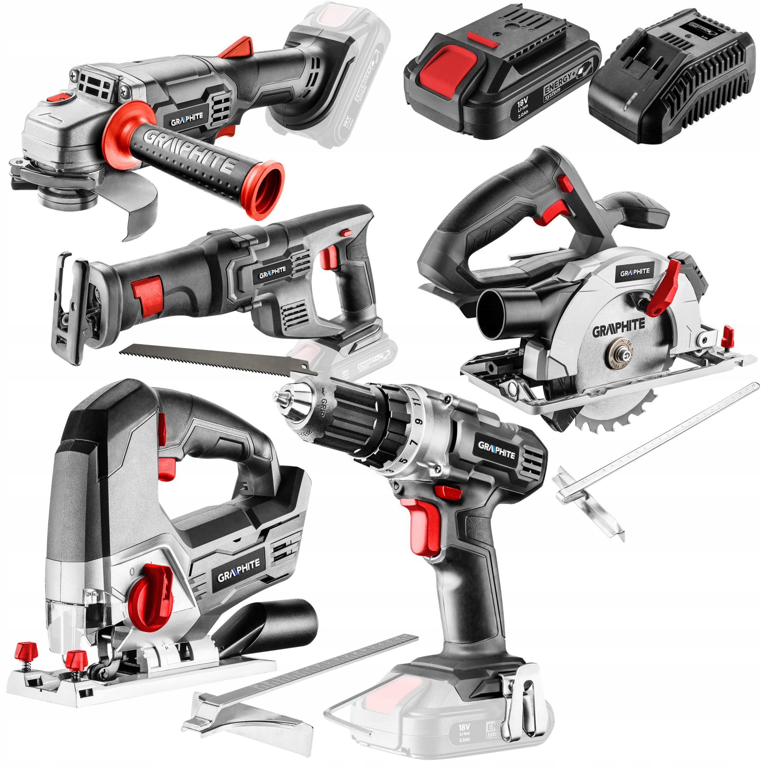 ZESTAW 5 ELEKTRONARZĘDZI GRAPHITE 2Ah 18V ENERGY+