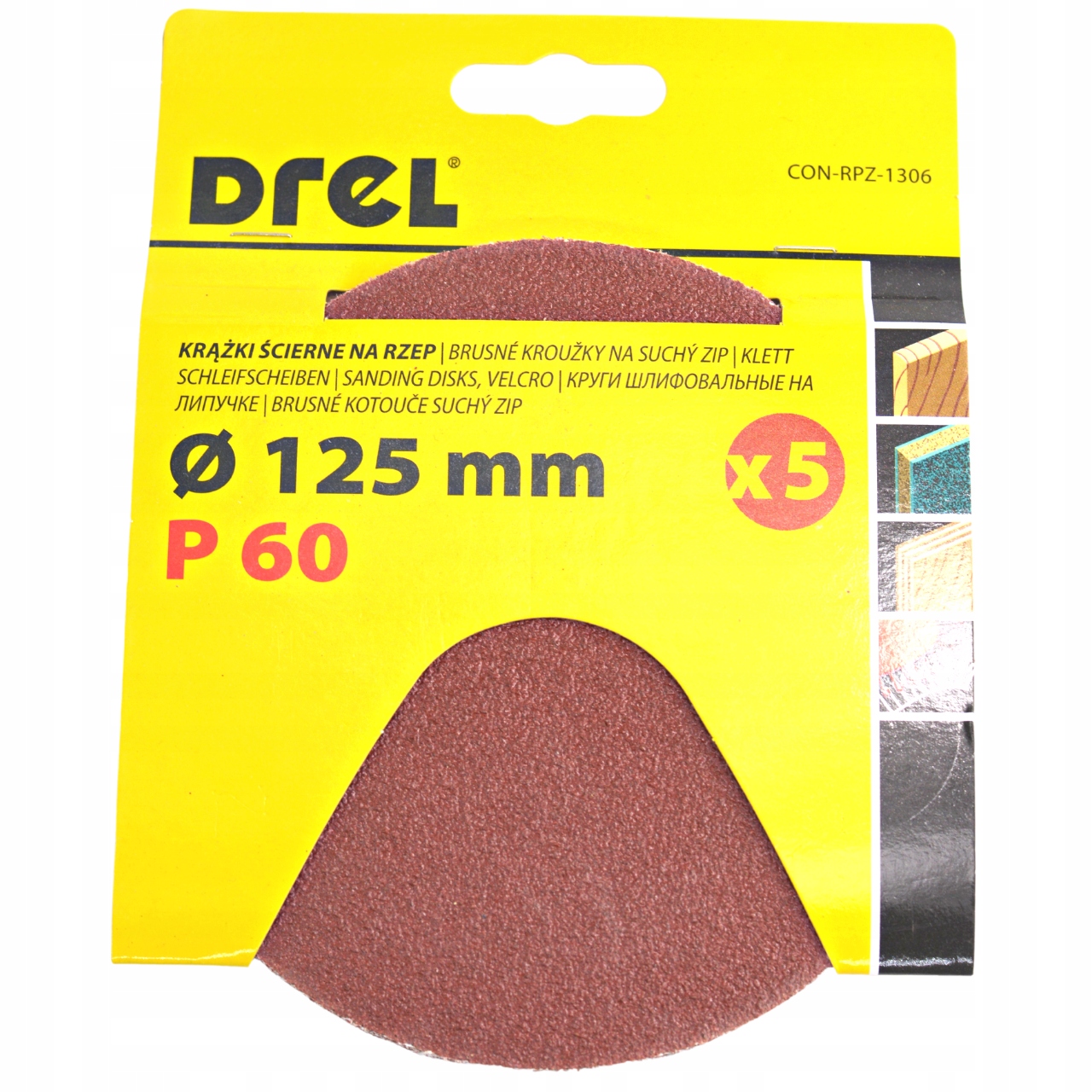 PAPIER ŚCIERNY NA RZEP KRĄŻKI 125mm P60 - 5szt