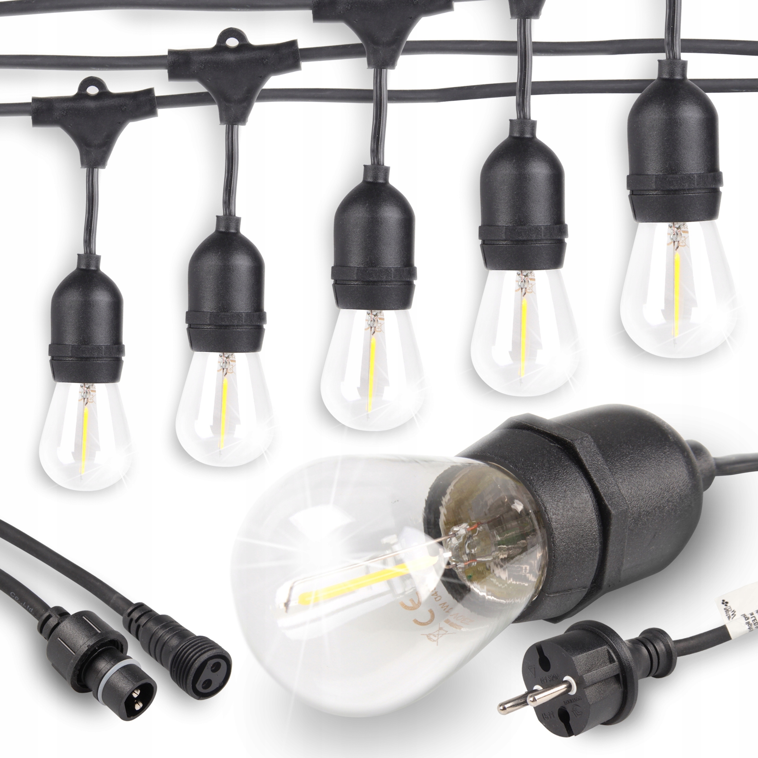 Led Světelná Zahradní Girlanda 10 M IP65 Žárovky G45 1W 2700K Černá