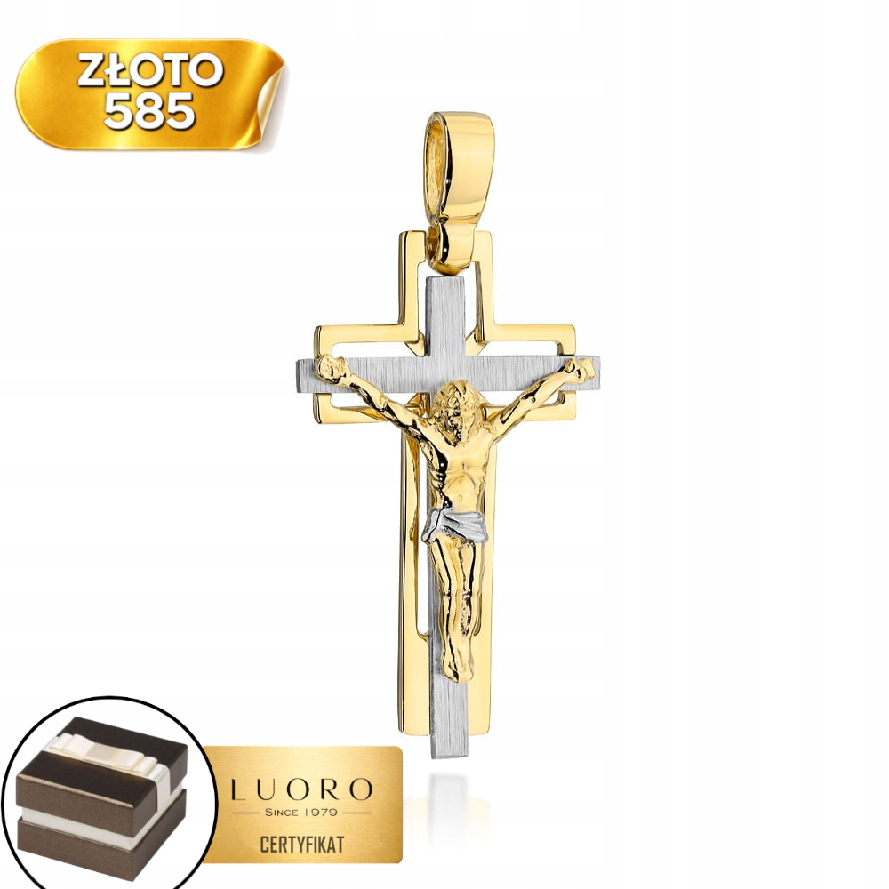 Zlatý Křížek 585 14K S Ježíšem, Satinované Bílé Zlato, 4 CM, Elegantní