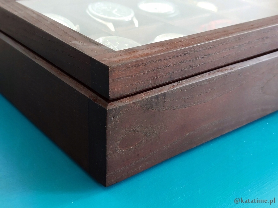 KOMÓDKA SKRZYNECZKA KASETKA PUDEŁKO NA10 ZEGARKÓW DREWNO ROBIONA RĘCZNIE Odcień kasztanowy