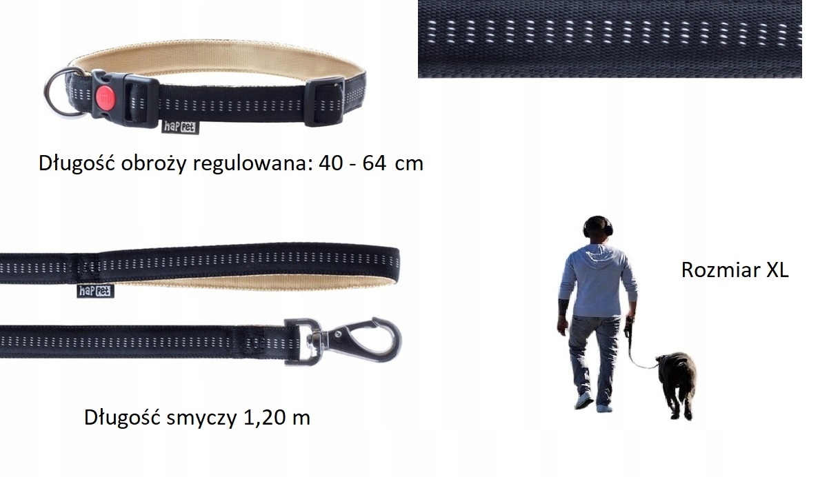 

Zestaw Smycz i obroża dla psa kolor czarny XL