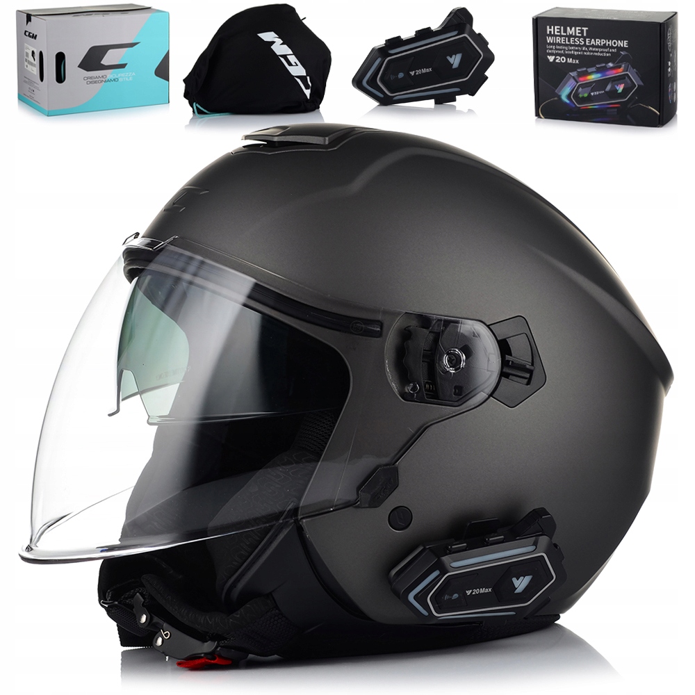 Motocyklová Prilba Cgm 126A Otvorený Skúter Chopper Clona Interkom