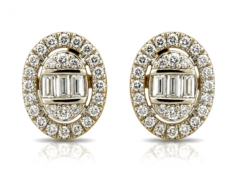 Náušnice zlaté 585 Markýza na tyči s brilianty 0,18 ct dámské 1.58 g