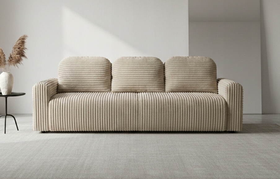 Pohovka s funkcí spaní Nesso s úložným prostorem na povlečení, krémový samet