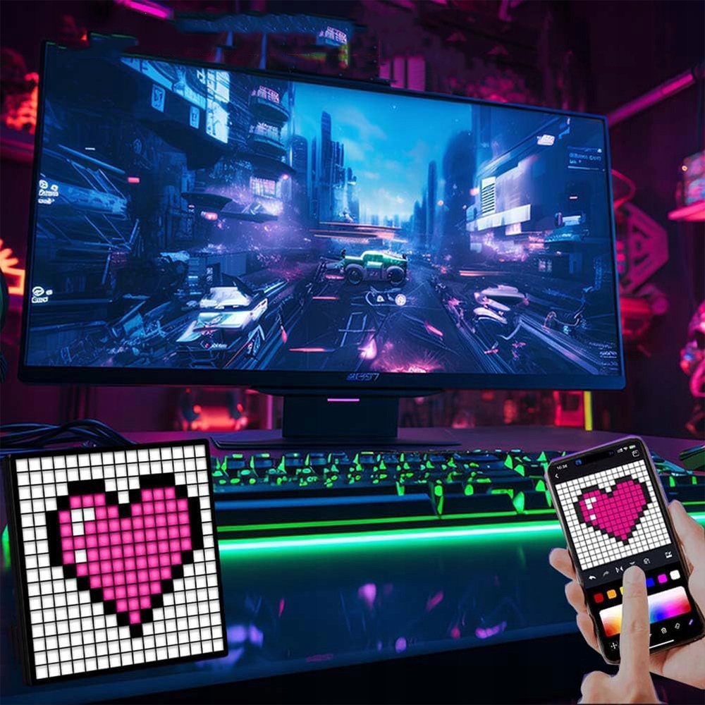 WYŚWIETLACZ LED PIXEL ART Z KONTROLĄ APLIKACJI AKCESORIA DO POKOJU GIER Stan opakowania oryginalne