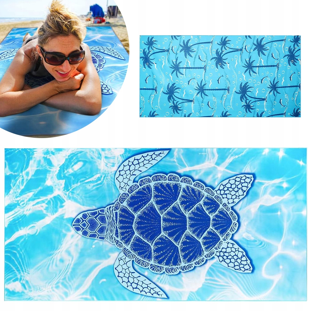 Velký Plážový Ručník S Želvím Vzorem, 100 X 200 CM, Rychleschnoucí, S Taškou, Želva