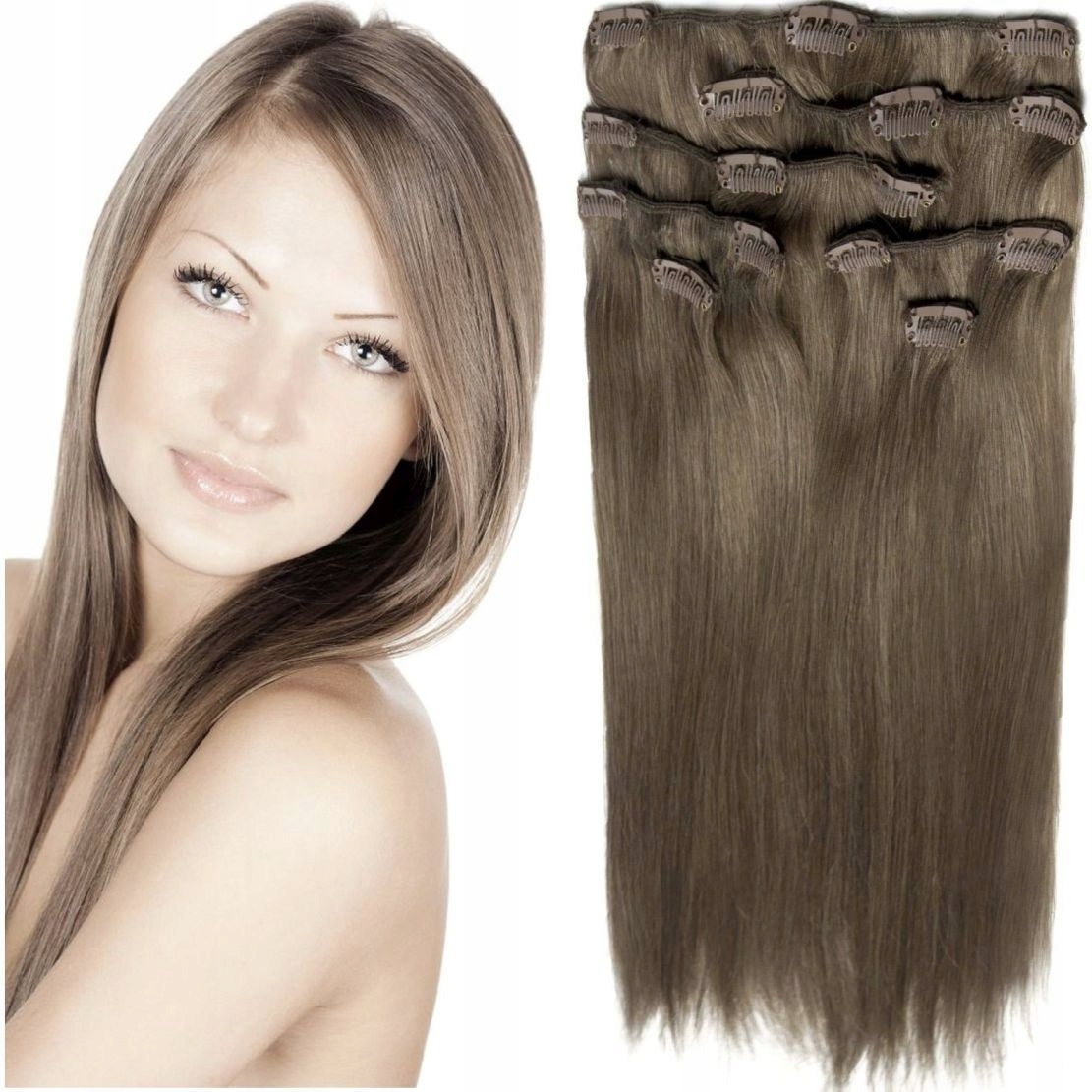 Příčesek Do Vlasů Přírodní Clip-in 50 CM Sada 7 Pásků chladná blond 10