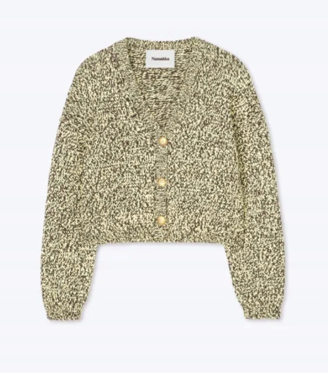 Nanushka Caliz Cropped Mouliné Cardigan Graphic Lime L
