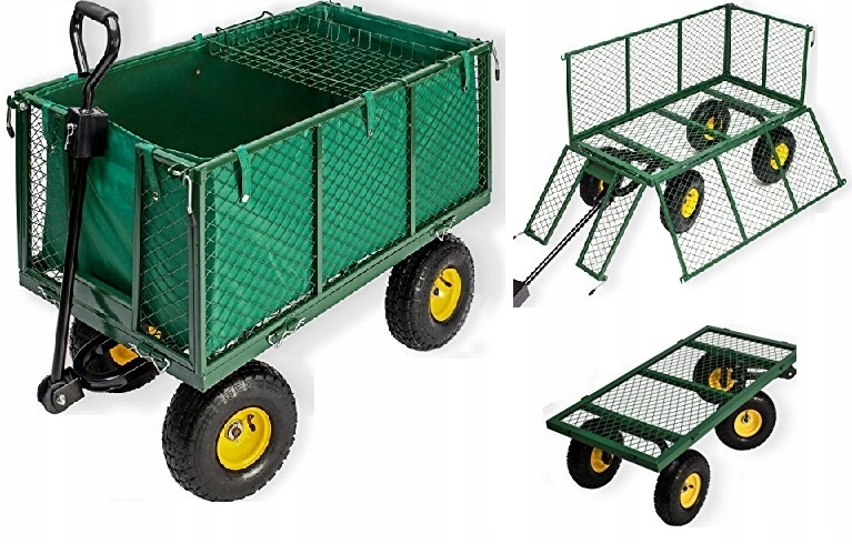 WÓZEK OGRODOWY Transportowy Przyczepka Duży 220L 350kg Burty 41cm + GRATIS