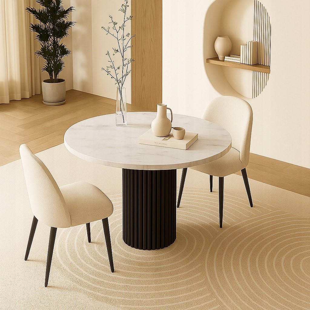 Stůl s kulatou deskou, stůl Mramor Bílý 90 cm, stůl do kanceláře Glamour