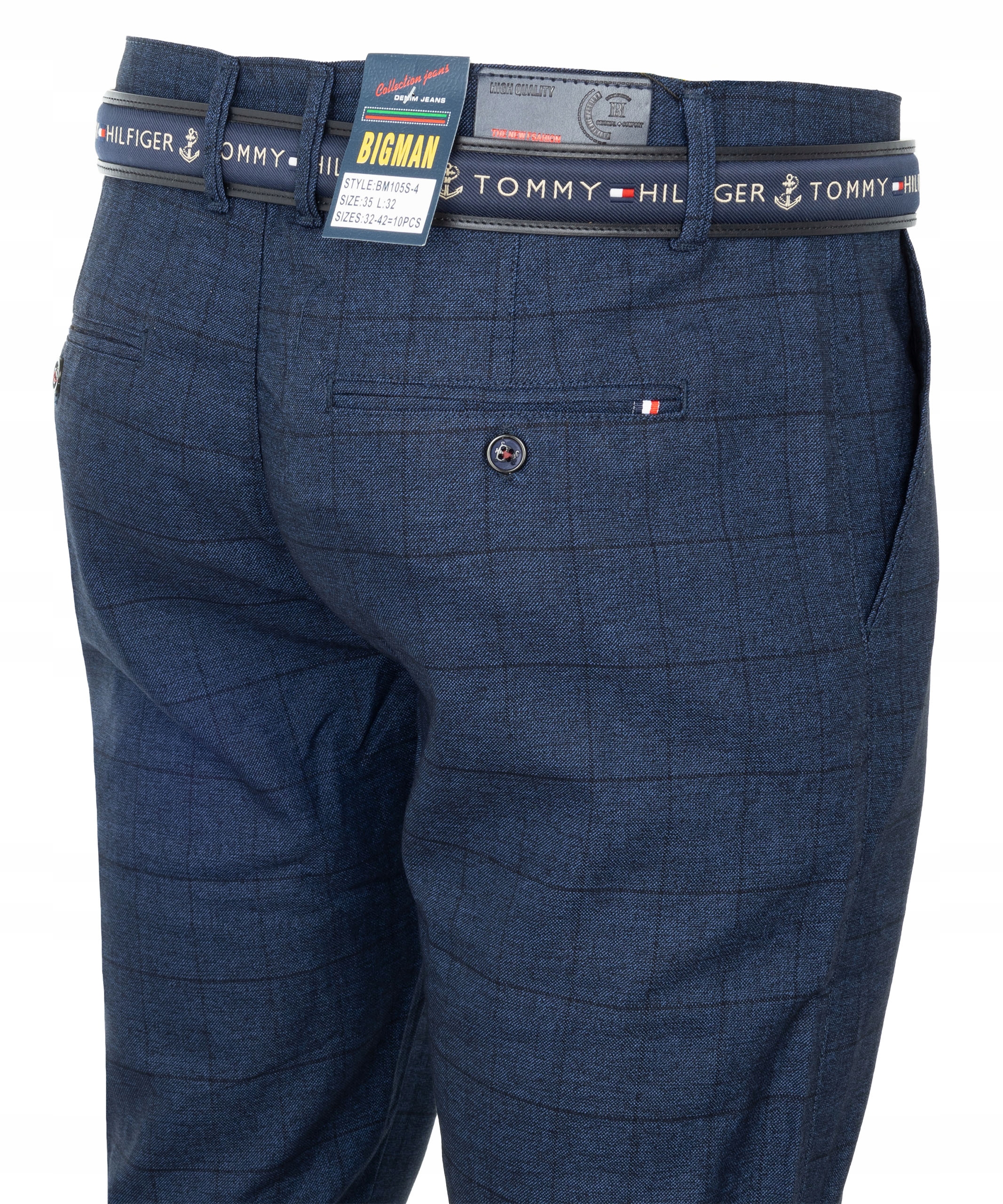 SPODNIE MATERIAŁOWE NIEBIESKIE W KRATĘ W39 Marka bez marki