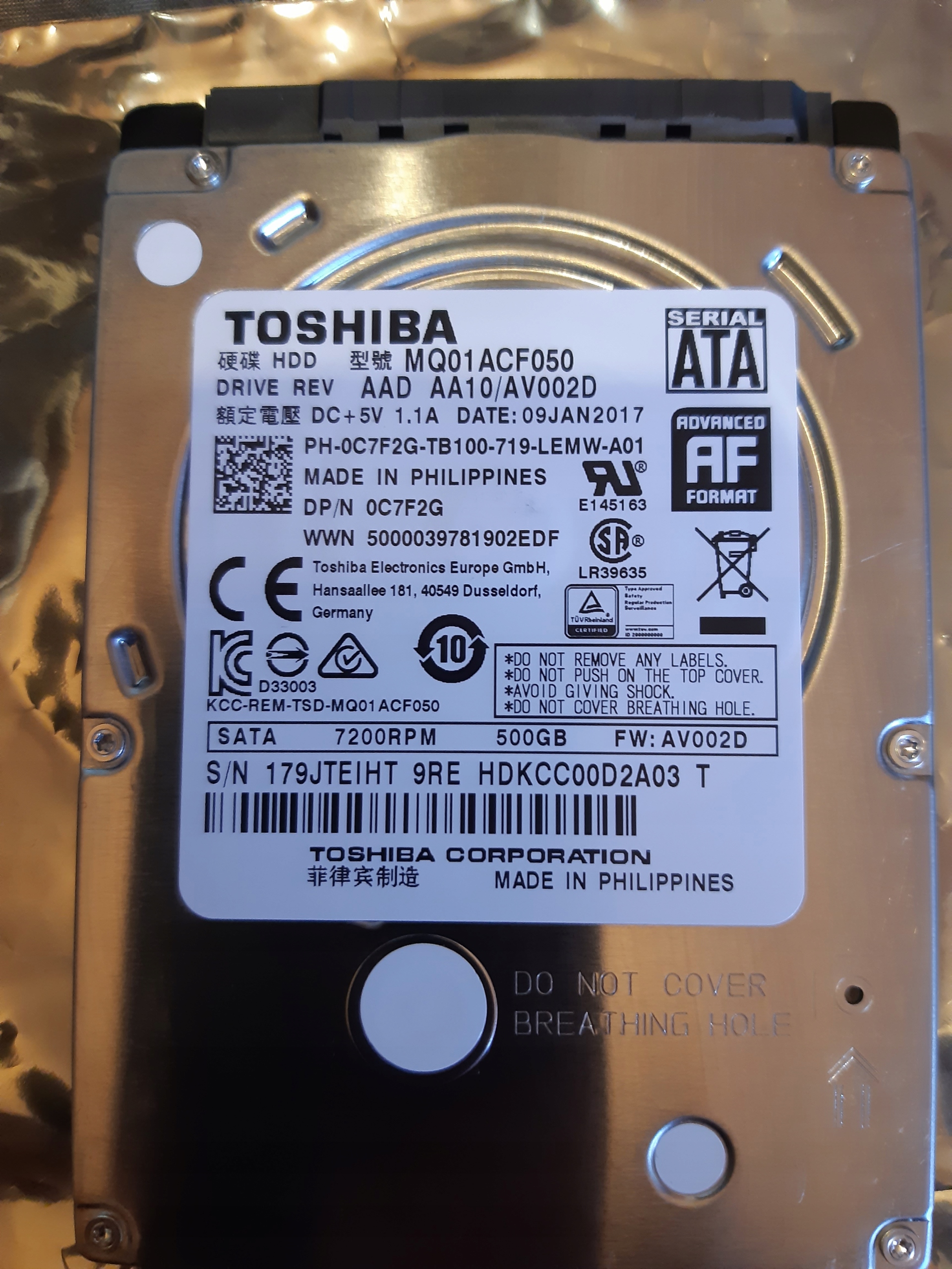 

Dysk Hdd Toshiba MQ01ACF050 500GB slim 7mm