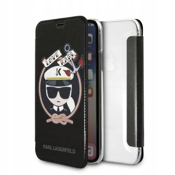 Karl Lagerfeld Etui Bookcase z Brokatem dla iPhone X/Xs Czarne