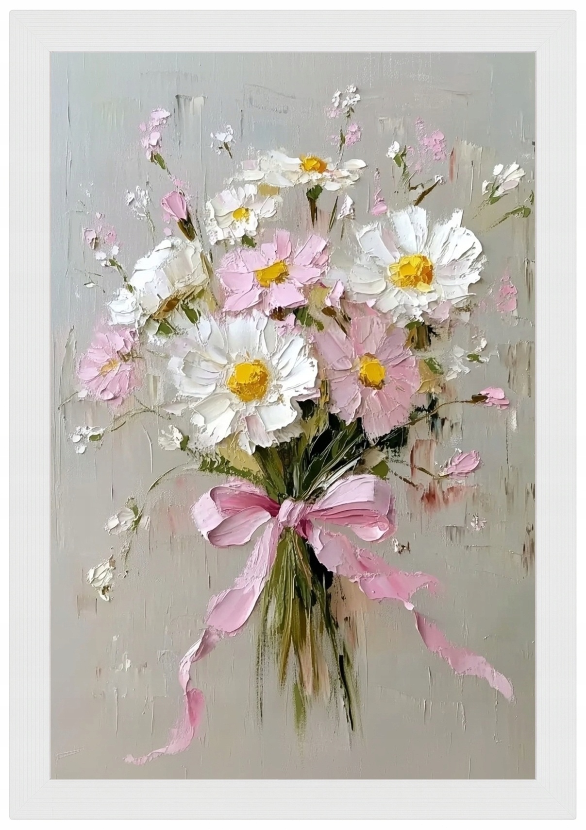 Plakát Rámeček Dřevo Olej Impasto Polní Květiny Sedmikrásky Kytice 40x60
