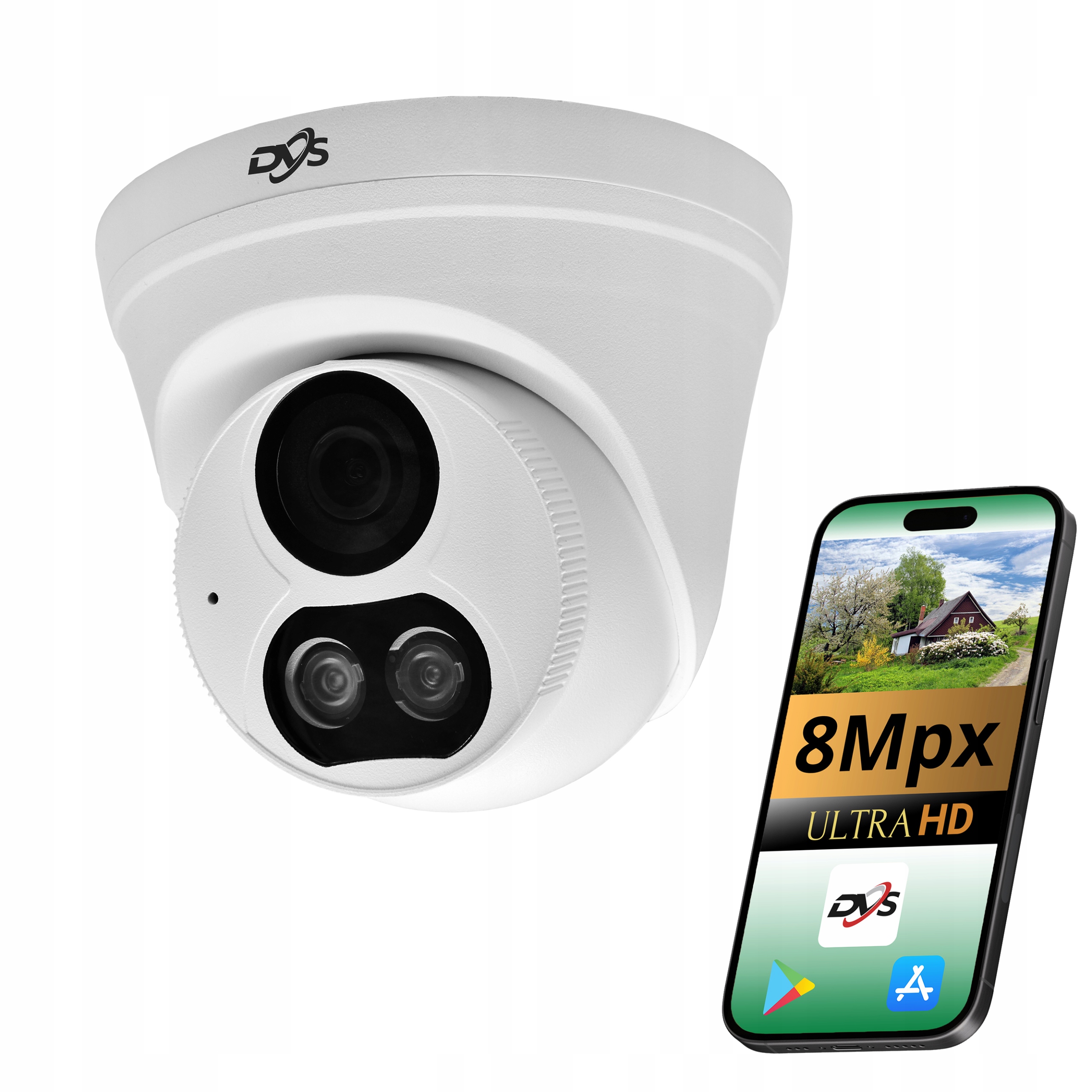 Vonkajšia Kamera Na Monitorovanie Domu 8MPX 4K Ip Poe Kupola Biela Dvs