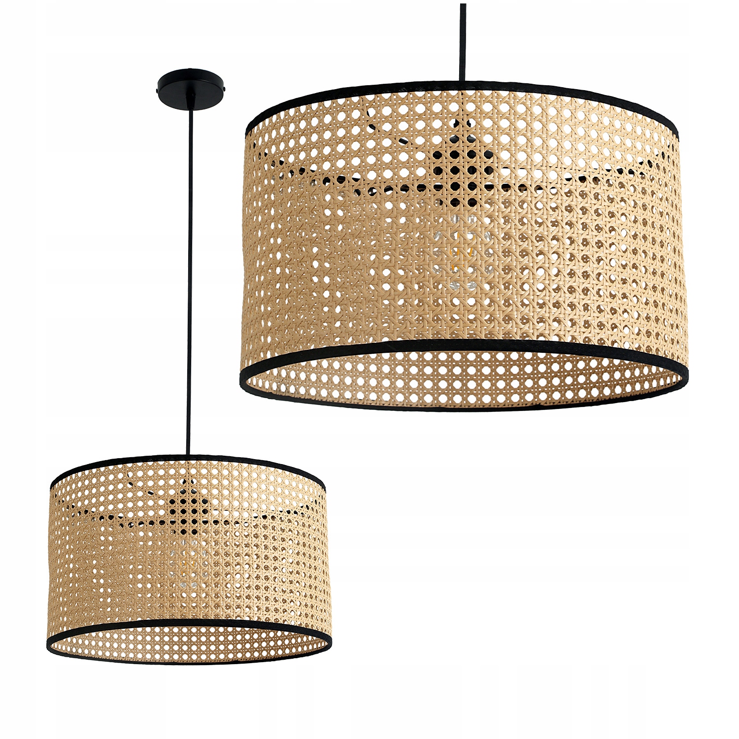Závesná ratanová lampa prírodný štýl Boho 1xE27 čierne prvky závesu