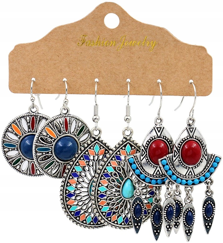 

Kolczyki boho Vintage malowane etniczne zestaw