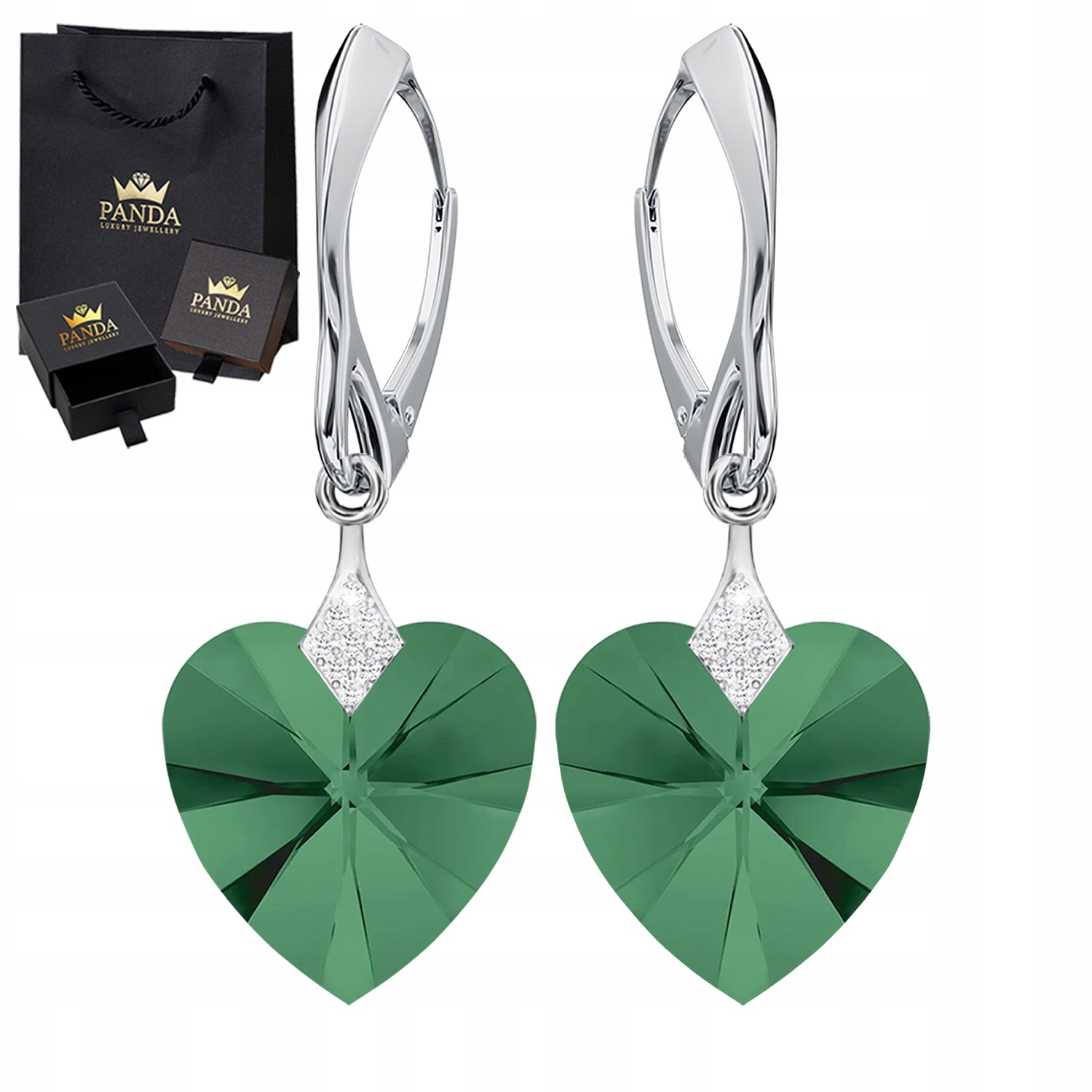 Stříbrné Náušnice pro ženu Srdce Krystaly Dárek Valentýna 925 Svatba