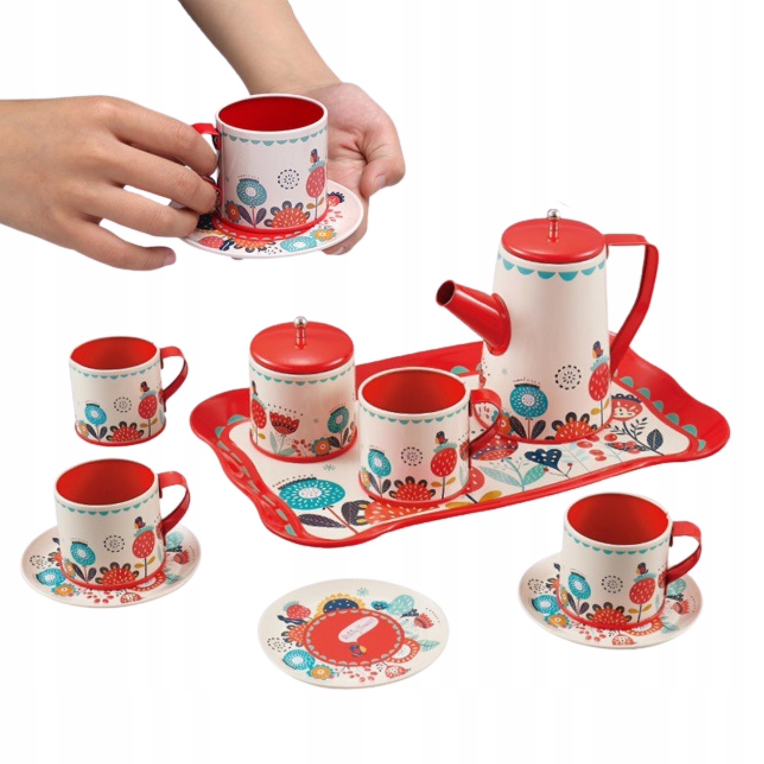 ZESTAW DO HERBATY W WALIZCE KWIATY ZESTAW KUCHENNY DZBANEK TACKA TALERZYKI Marka inna