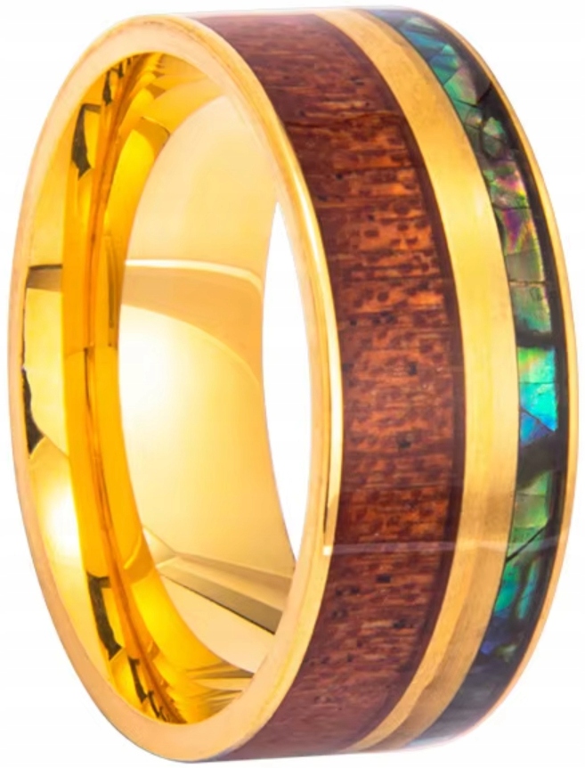 Zlatý prsten s dřevem a perlovou hmotou Sygnet Luxus Elegance