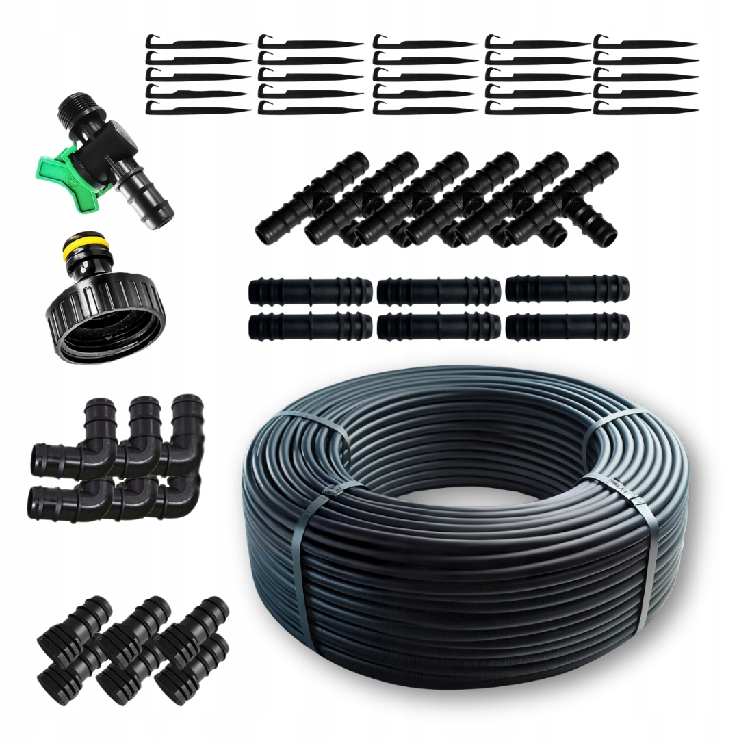 Linia Kroplująca Kompensacja Nawodnienie Kropelkowe Wąż Zestaw 50m+ 56el.