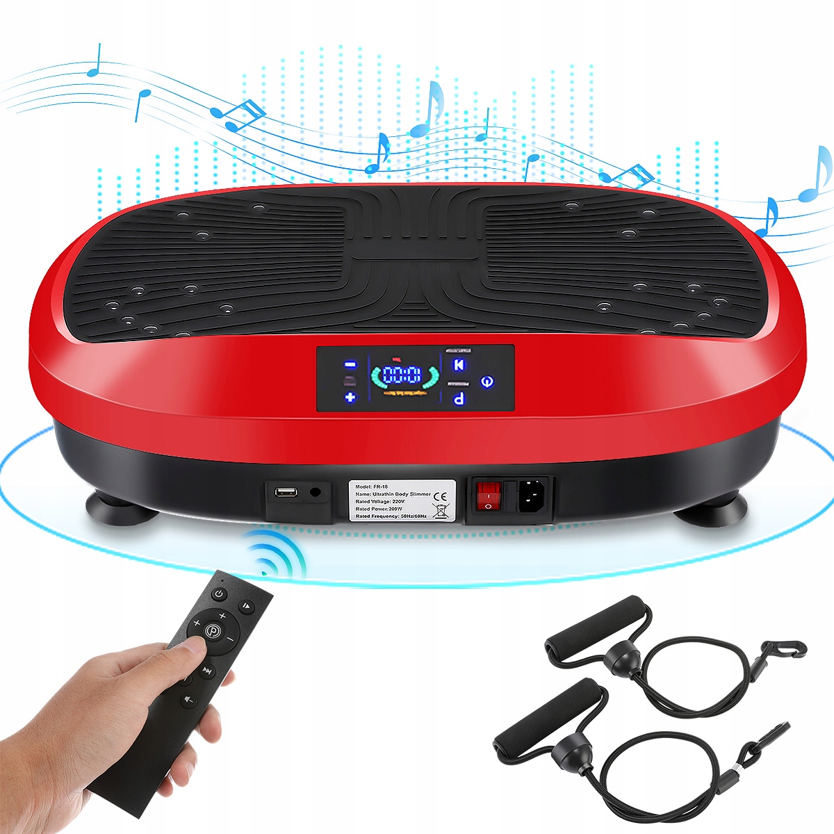 Płyta Wibracyjna 200W 120 Poziomów 6 Trybów Bluetooth Pilot Gumy Fitness