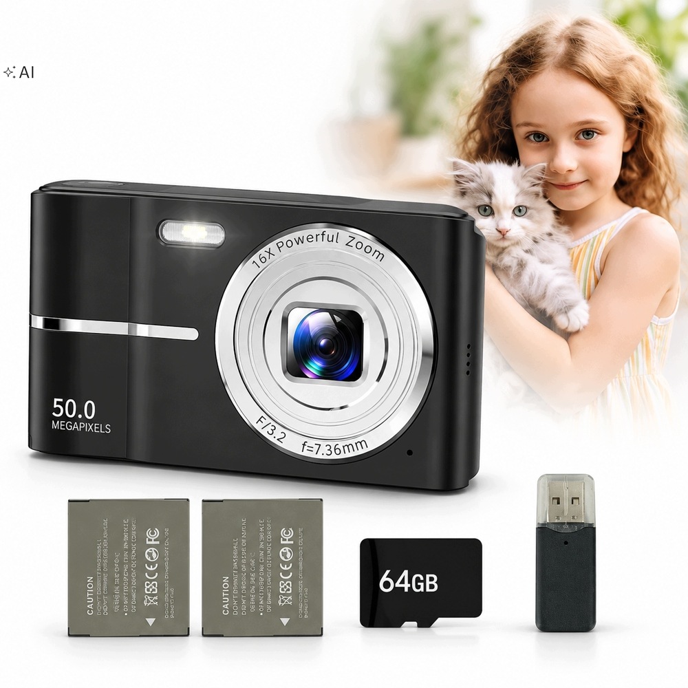 Digitální Fotoaparát Hd 50MP 16X Zoom S Ostřením A Kartou 64 Gb