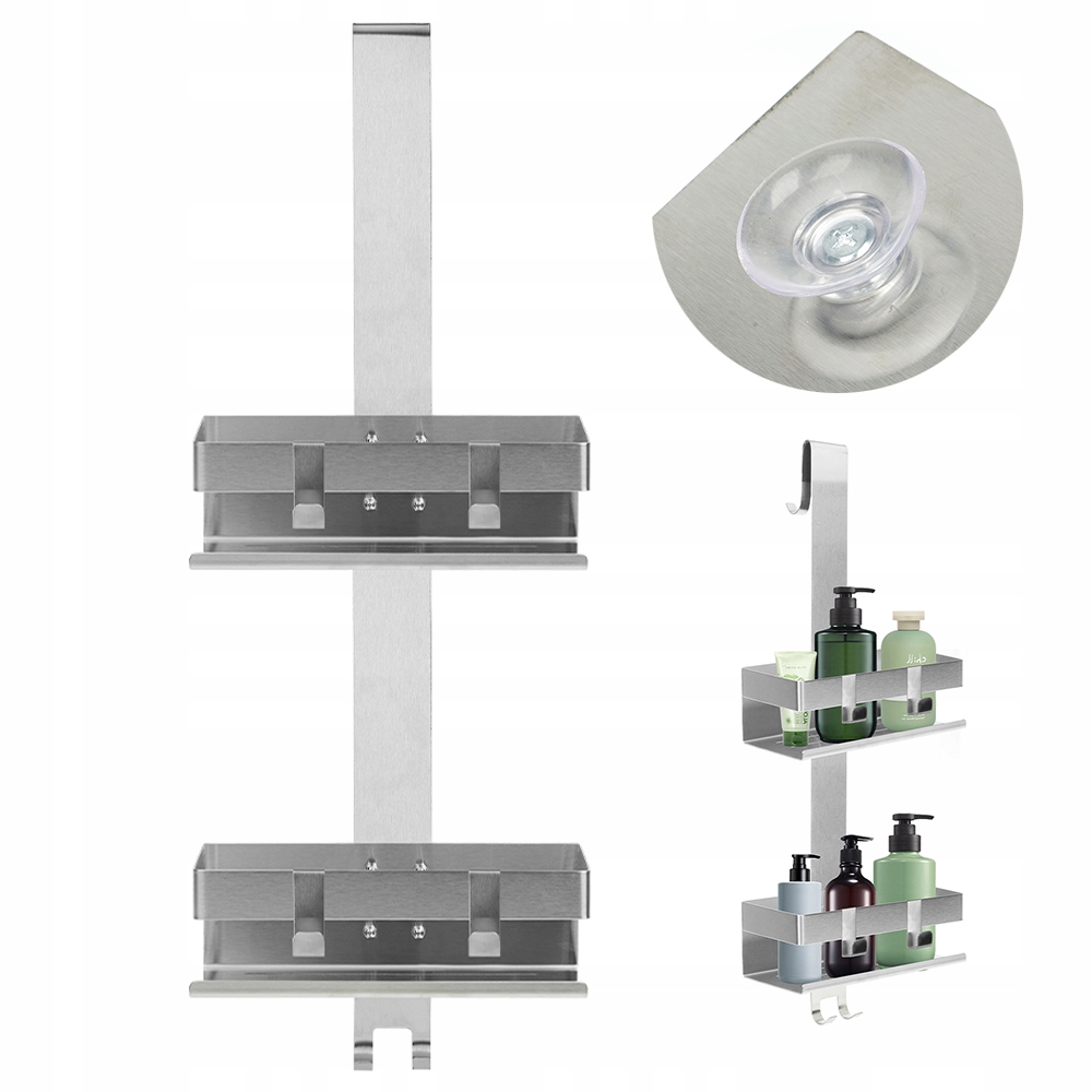 Ocelová Koupelnová Polička Na Dveře Bez Vrtání 66 CM Se 4 Háčky