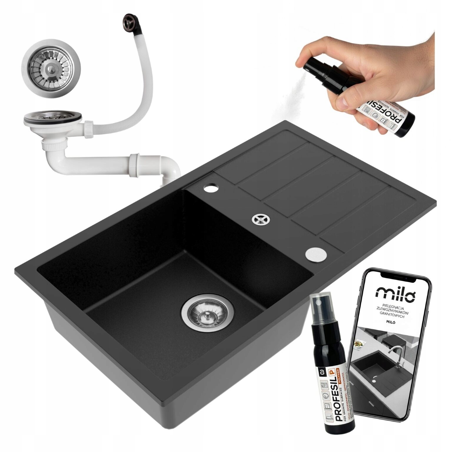 Granitový Kuchynský Drez Jednokomorový Miló Parot Sifón