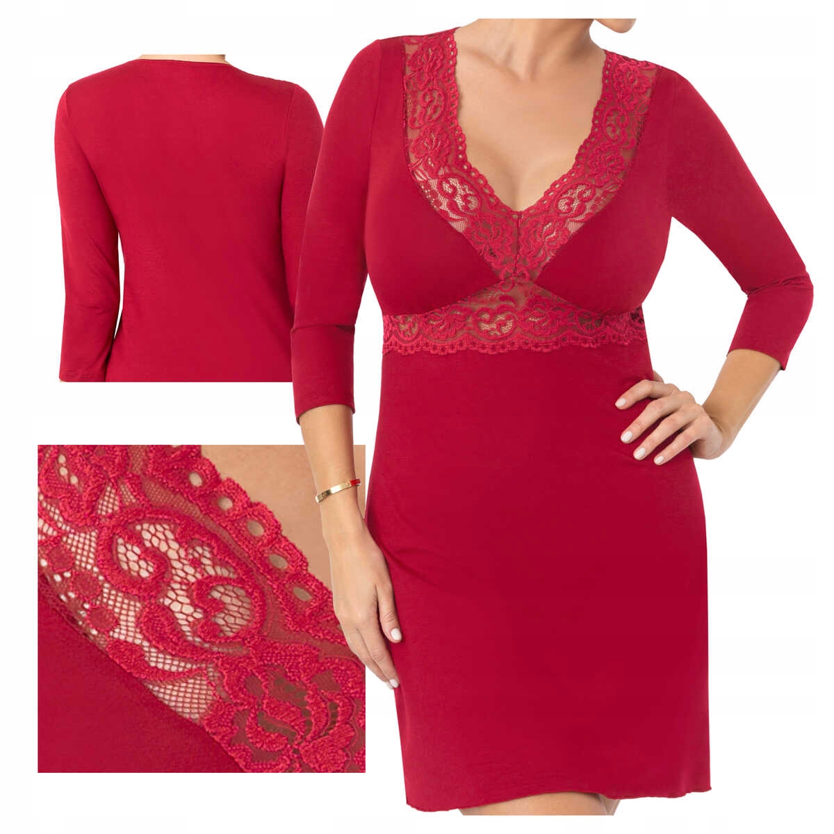 Donna Košile noční elegantní rukáv z viskózy 3/4 Margo bordó M