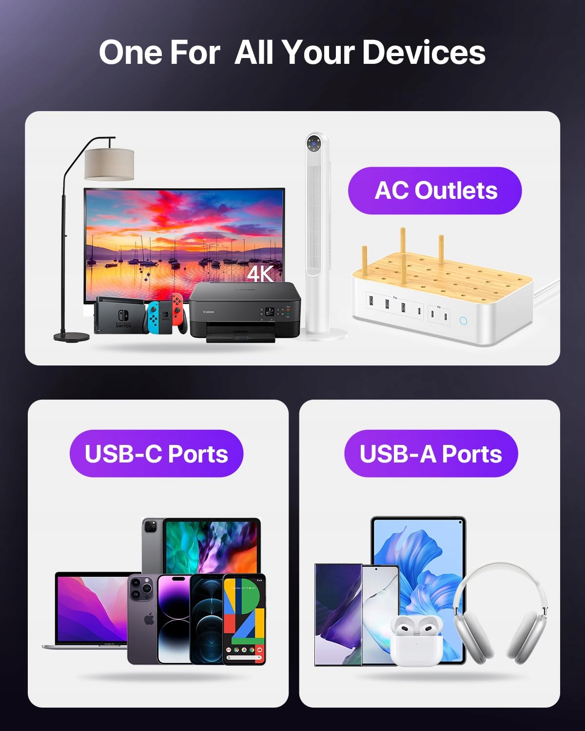VISIONSYNC Stacja Ładowania USB C 60W 6 Portów Z Bambusa Biała — miniatura 8