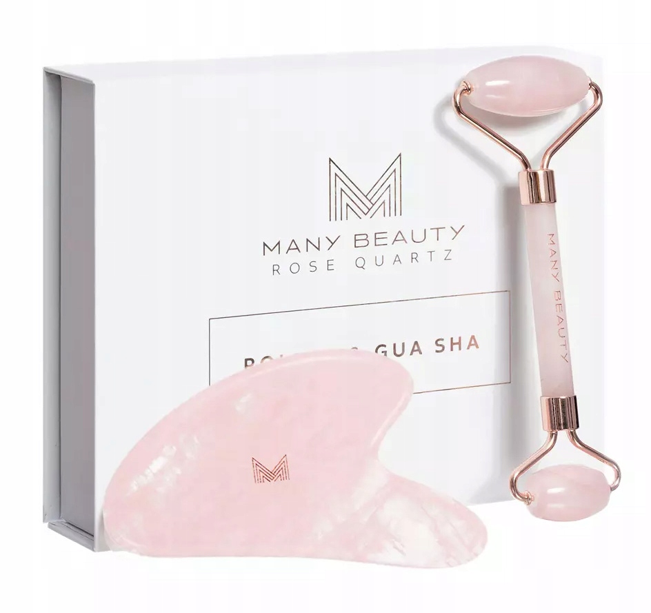 Many Beauty Sada pro masáž obličeje Křemenný roller & Destička Gua Sha