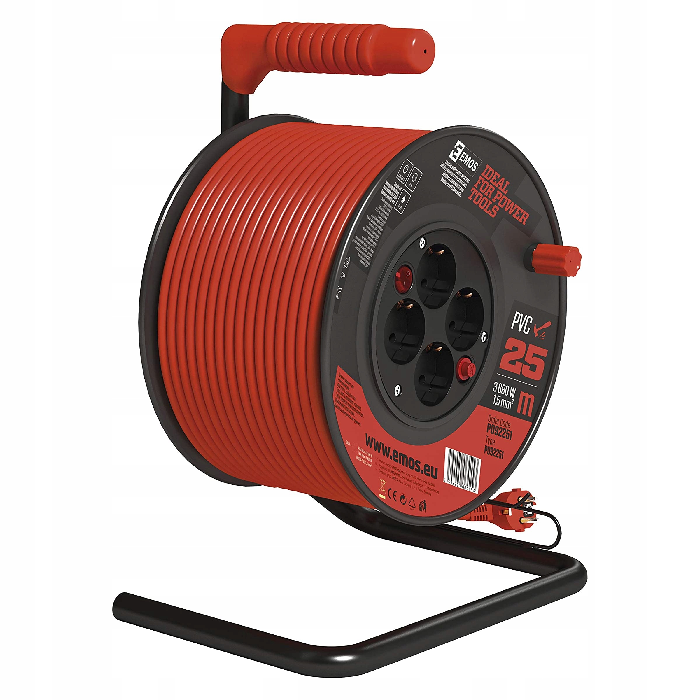 Emos Pvc kábel na bubne s vypínačom 4 zásuvky, 25m, 1,5mm2 1908042512