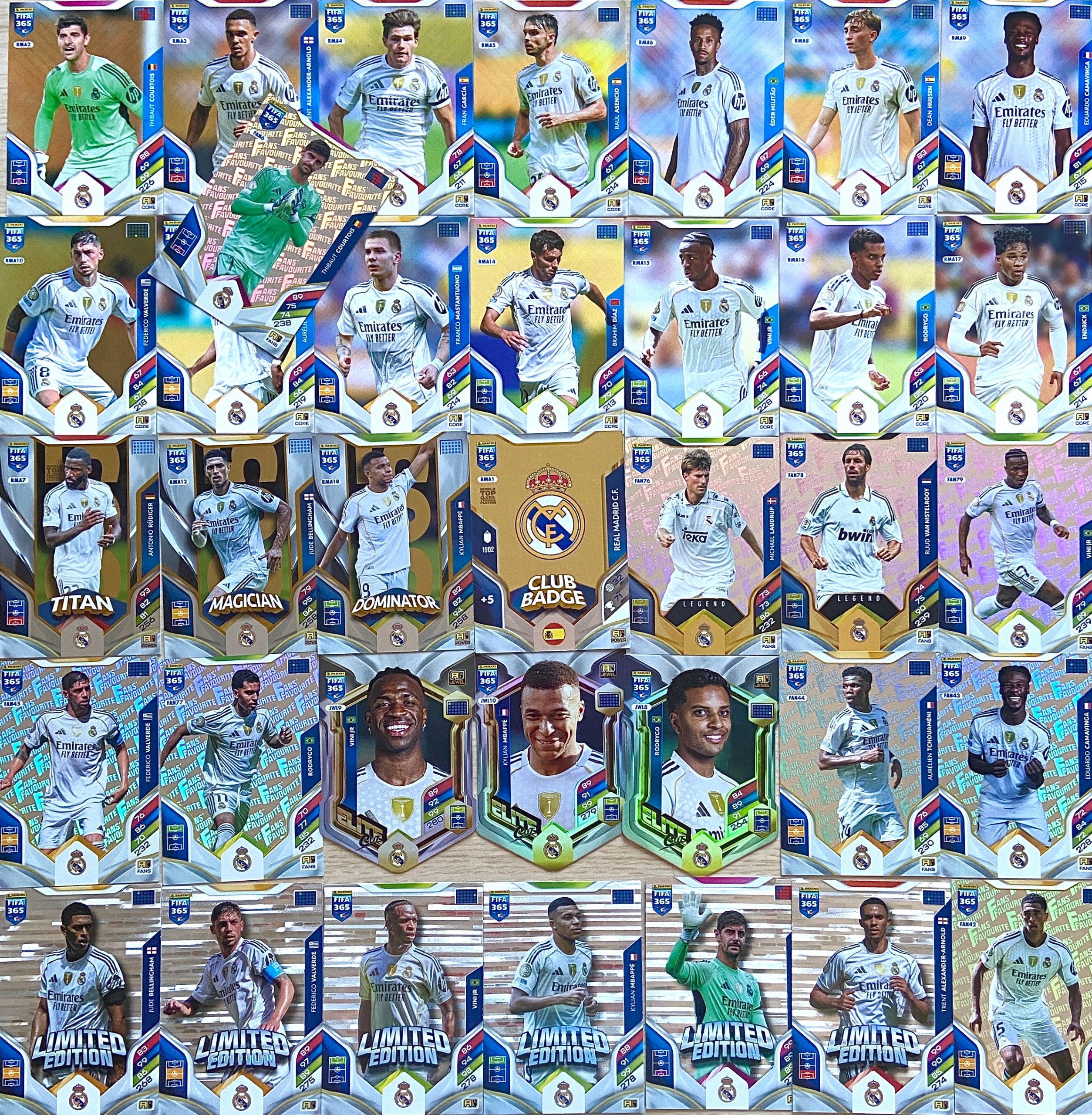 Panini Fifa 365 2026 komplet 36 kart Real Madryt Mbappe Bellingham Vini