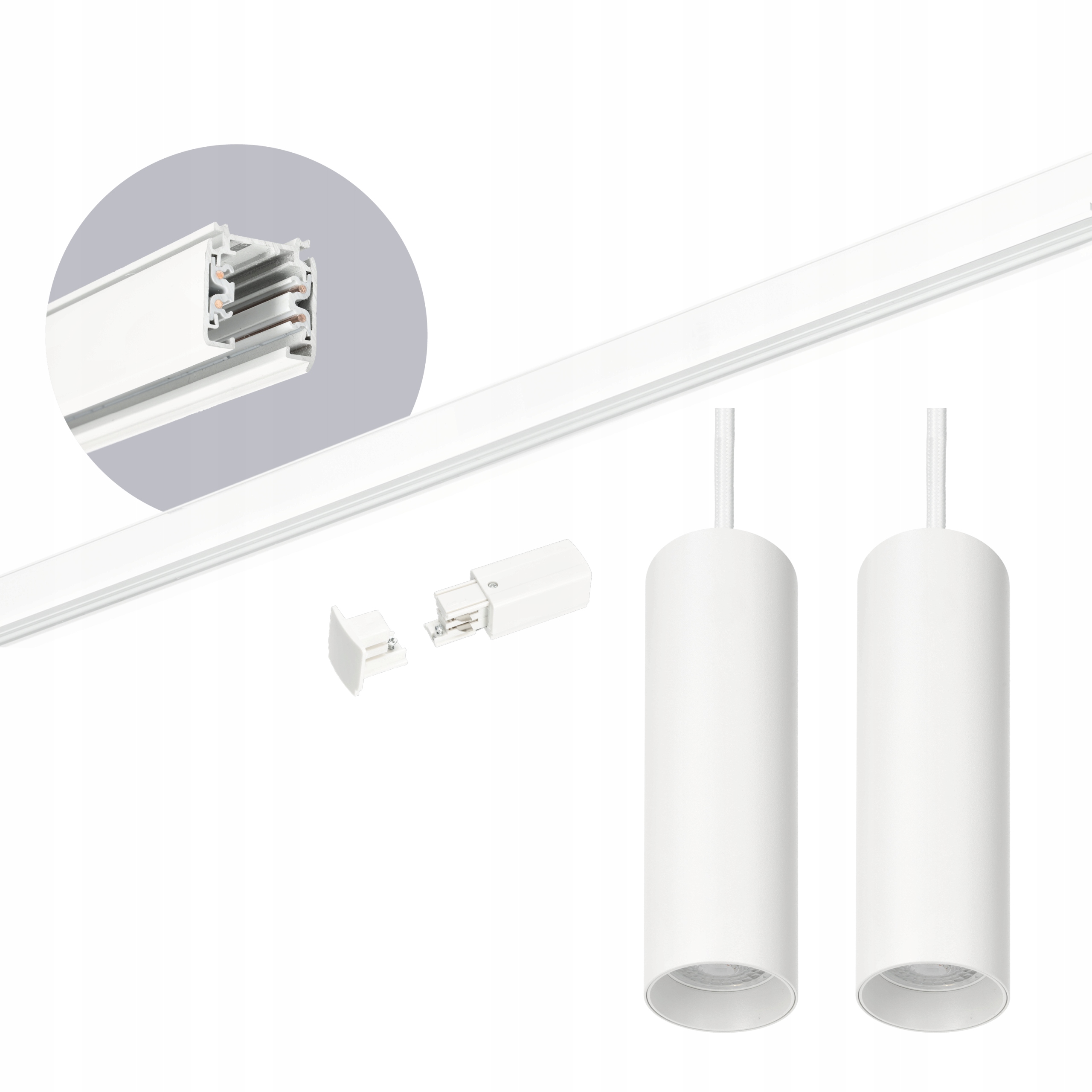 3-fázová koľajnicová súprava 2 m, napájanie 2 x závesná lampa biela