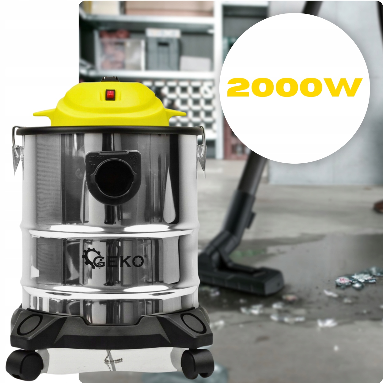 ODKURZACZ PRZEMYSŁOWY BUDOWLANY BEZWORKOWY Z OTRZĄSACZEM PŁYN KARCHER 2200W Marka Geko