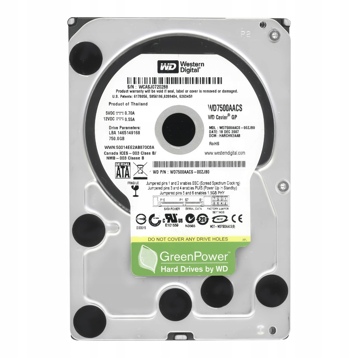 Wd GreenPower 750GB 7.2k 16MB Sata II 3.5'' WD7500AACS