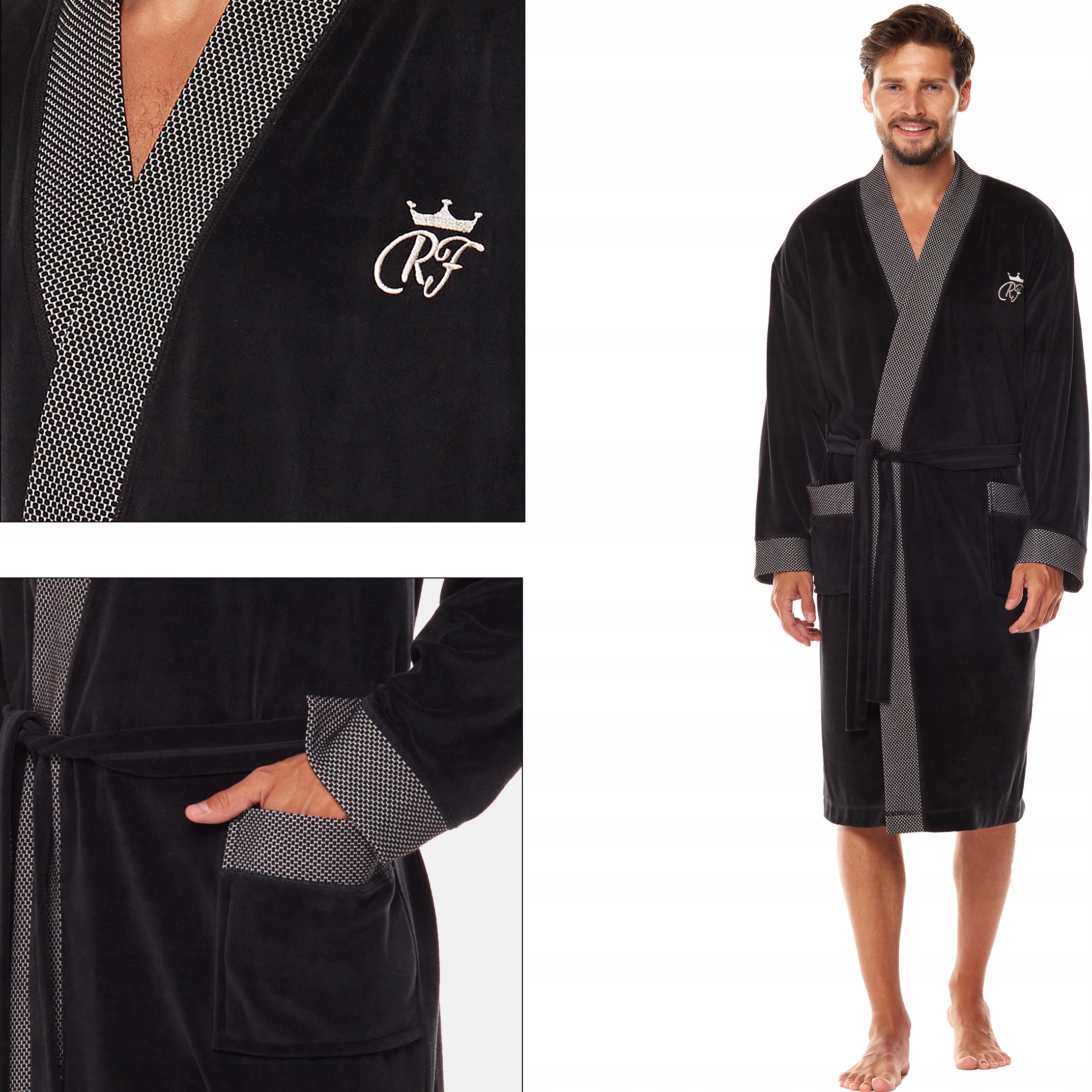 Pánský krátký župan L&L bavlna polyester velur Royal 2050 černý L