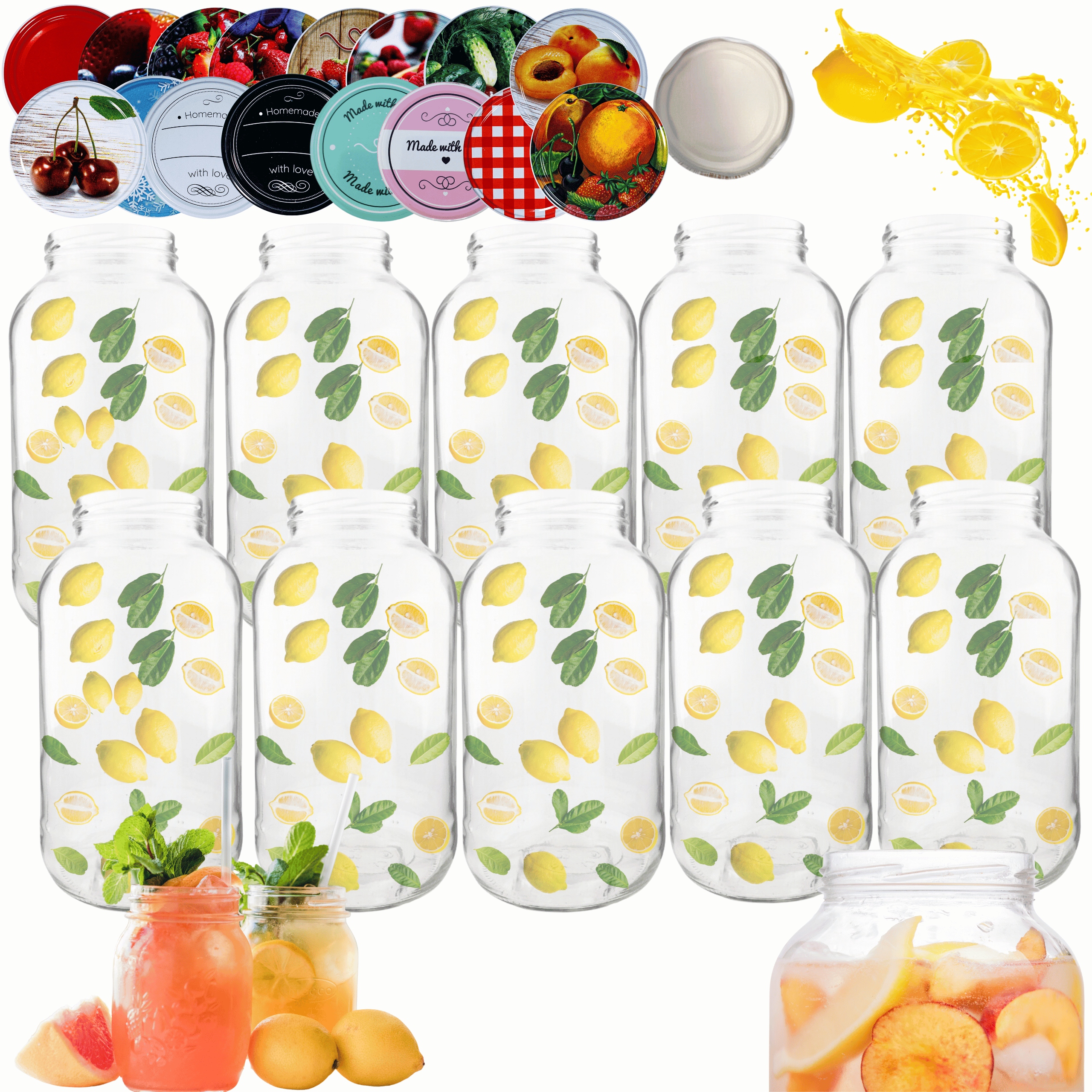 Sklenice 2000 ml 2 l na okurky, šťávy, houby, likéry 10 kpl, šroubovací víčka 82 mm Pzh