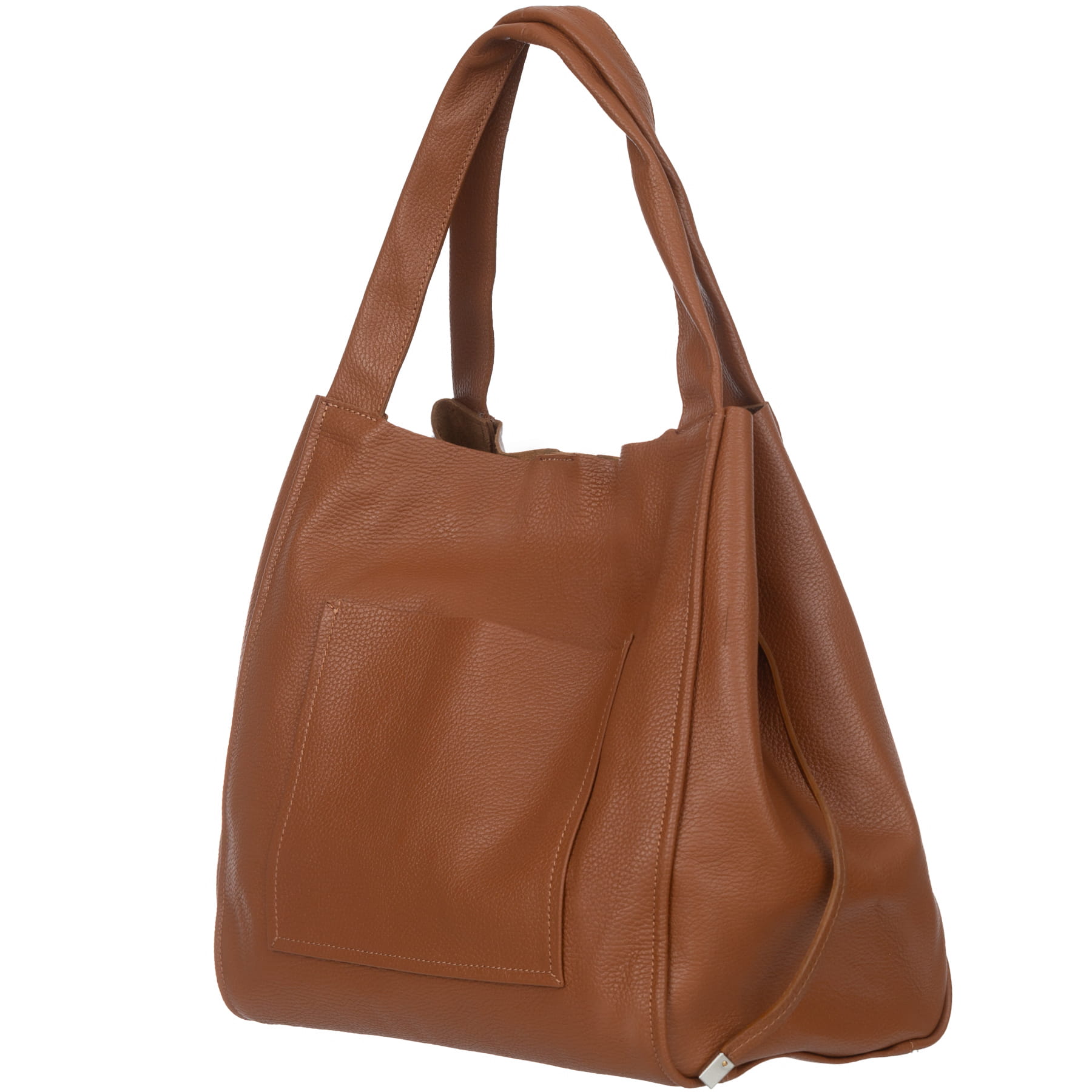 VERA PELLE torebka damska skórzana shopper duża z saszetką TAUPE Kolor brązowy