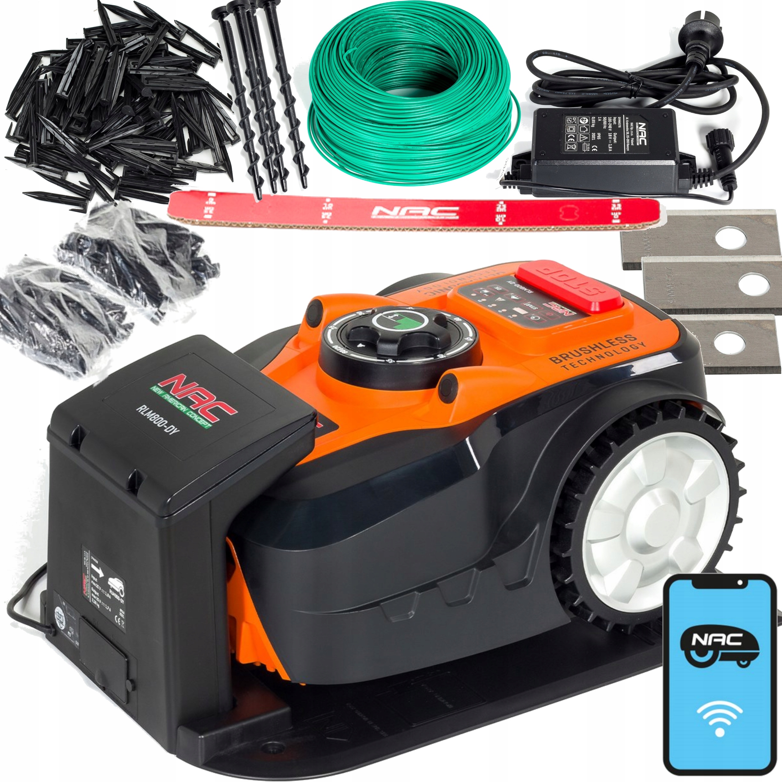 Robot Kosiarka Automatyczna Nac 800m2 Bldc 20V Ultrasoniczna Szpilki +kabel