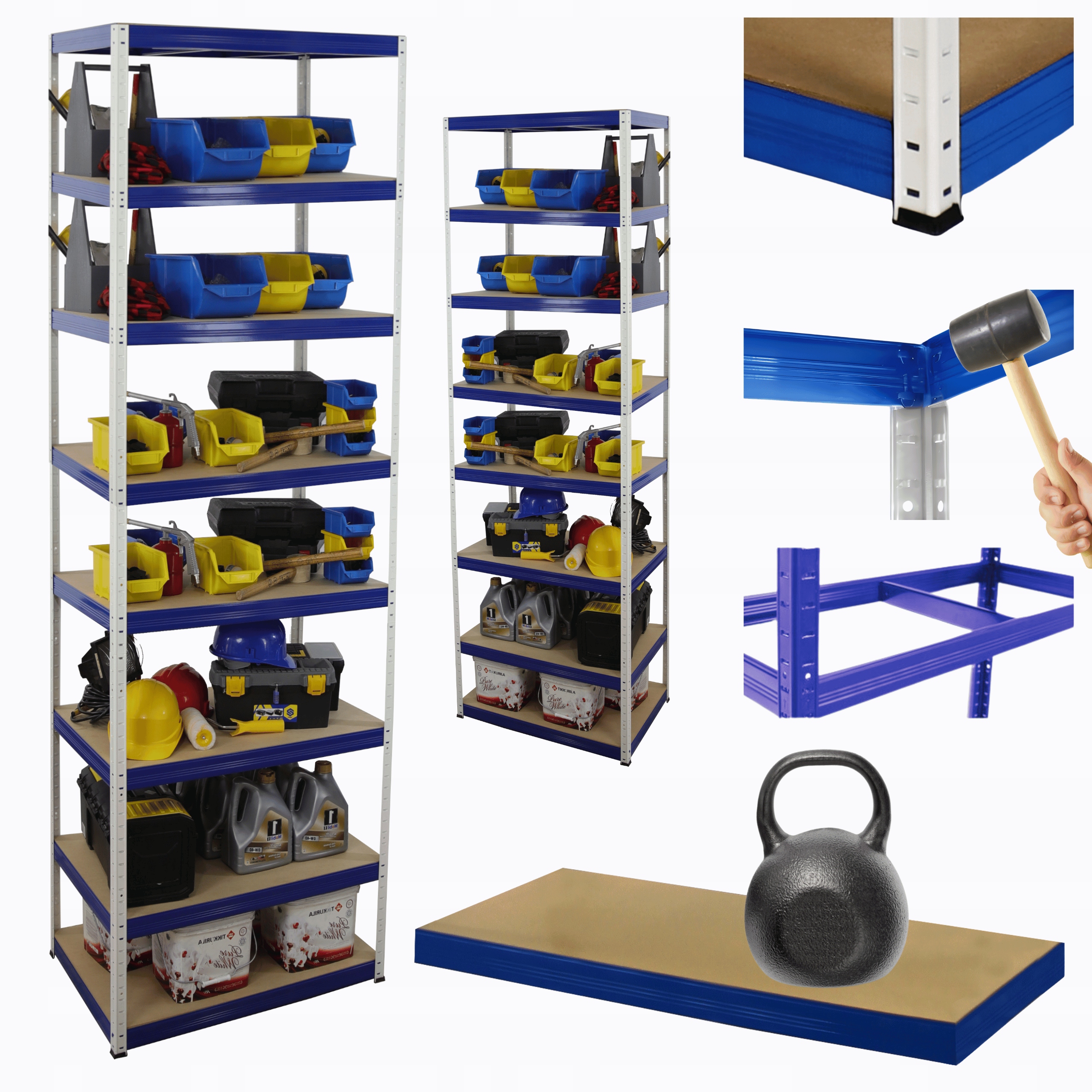 Kovový skladový regál Helios 270x75x40 cm 8Px175 kg Pevný, Vysoký