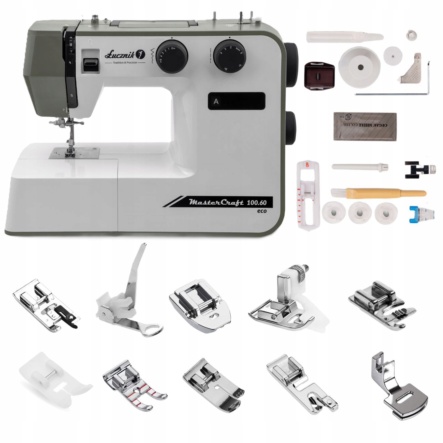 Maszyna do szycia domowa mocna Łucznik Master Craft 100.60 eco z 10 stopek