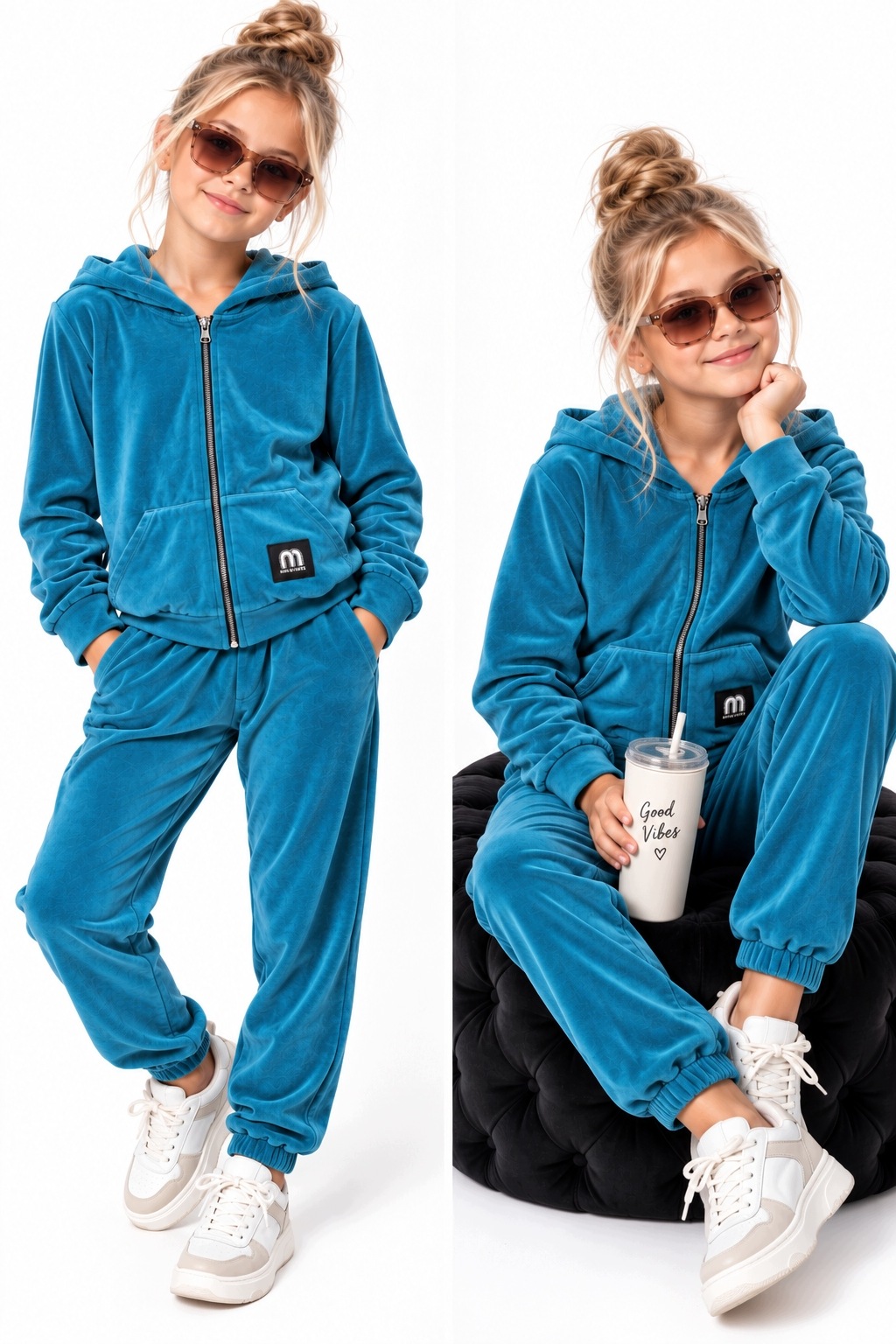 Dres Welurowy Dla Dziewczynki 128 Sportowy bluza spodnie Komplet zestaw