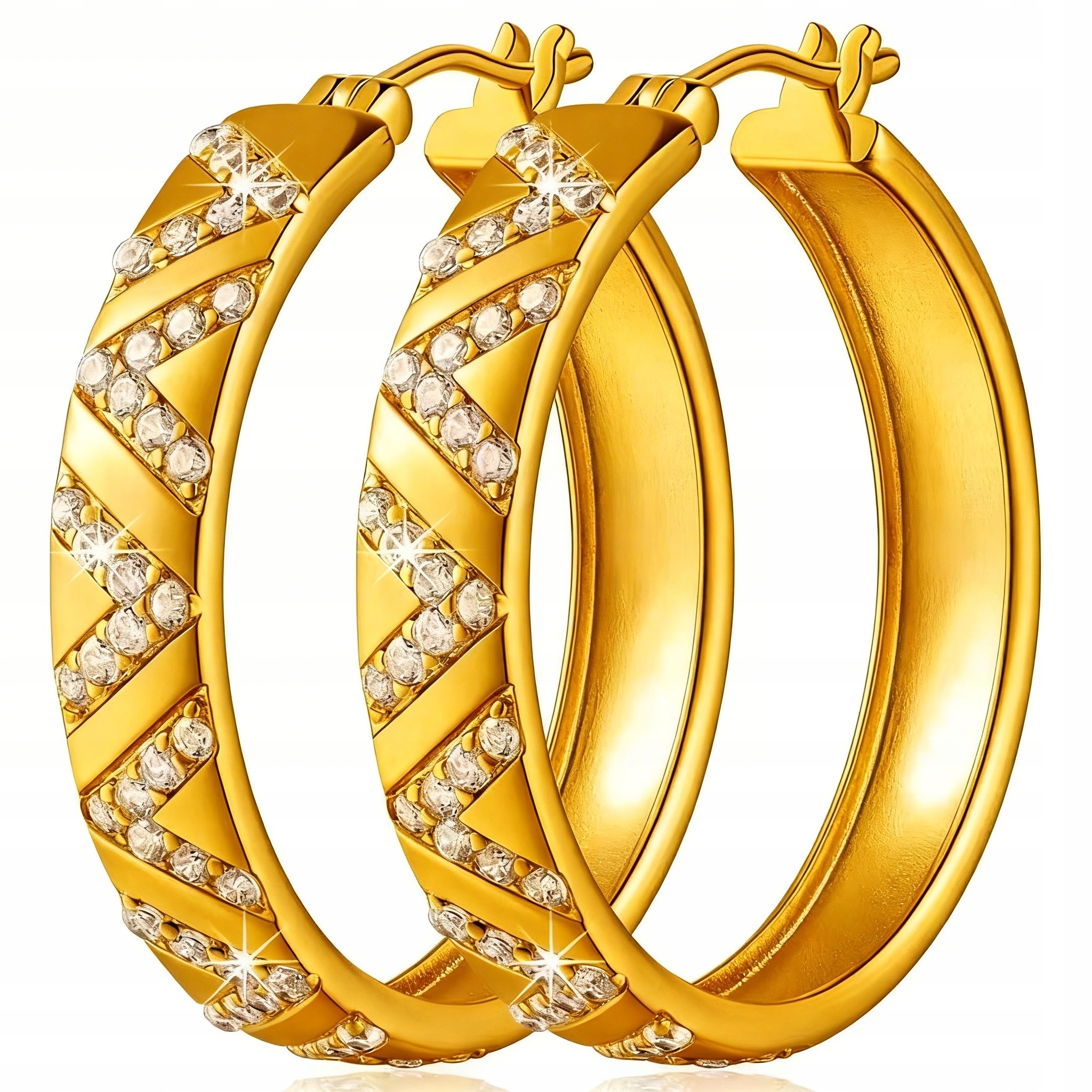 Zlaté kruhové náušnice pro ženy 14K 585 se zirkony 1 pár