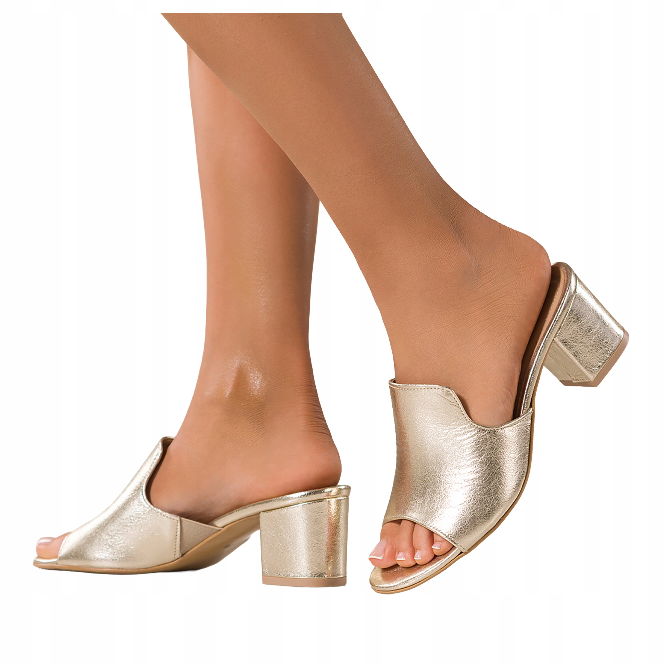 Zlaté Nazouváky Dámské Modne Nízký Podpatek Zabudovaný Svršek Kožený r 39