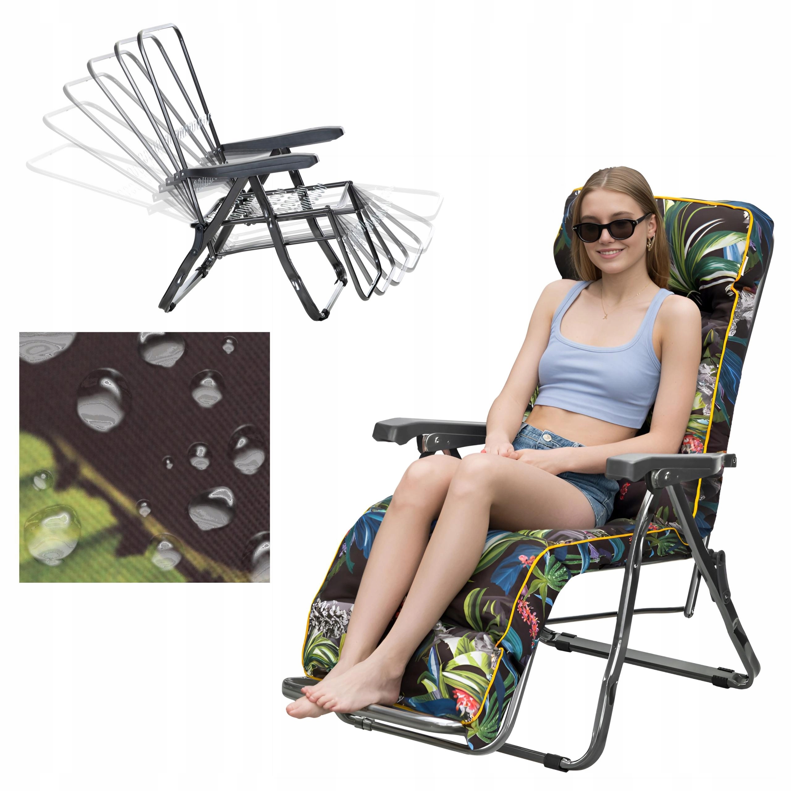 Záhradné ležadlo s vankúšom Skladacie záhradné kreslo s vankúšom a podnožkou