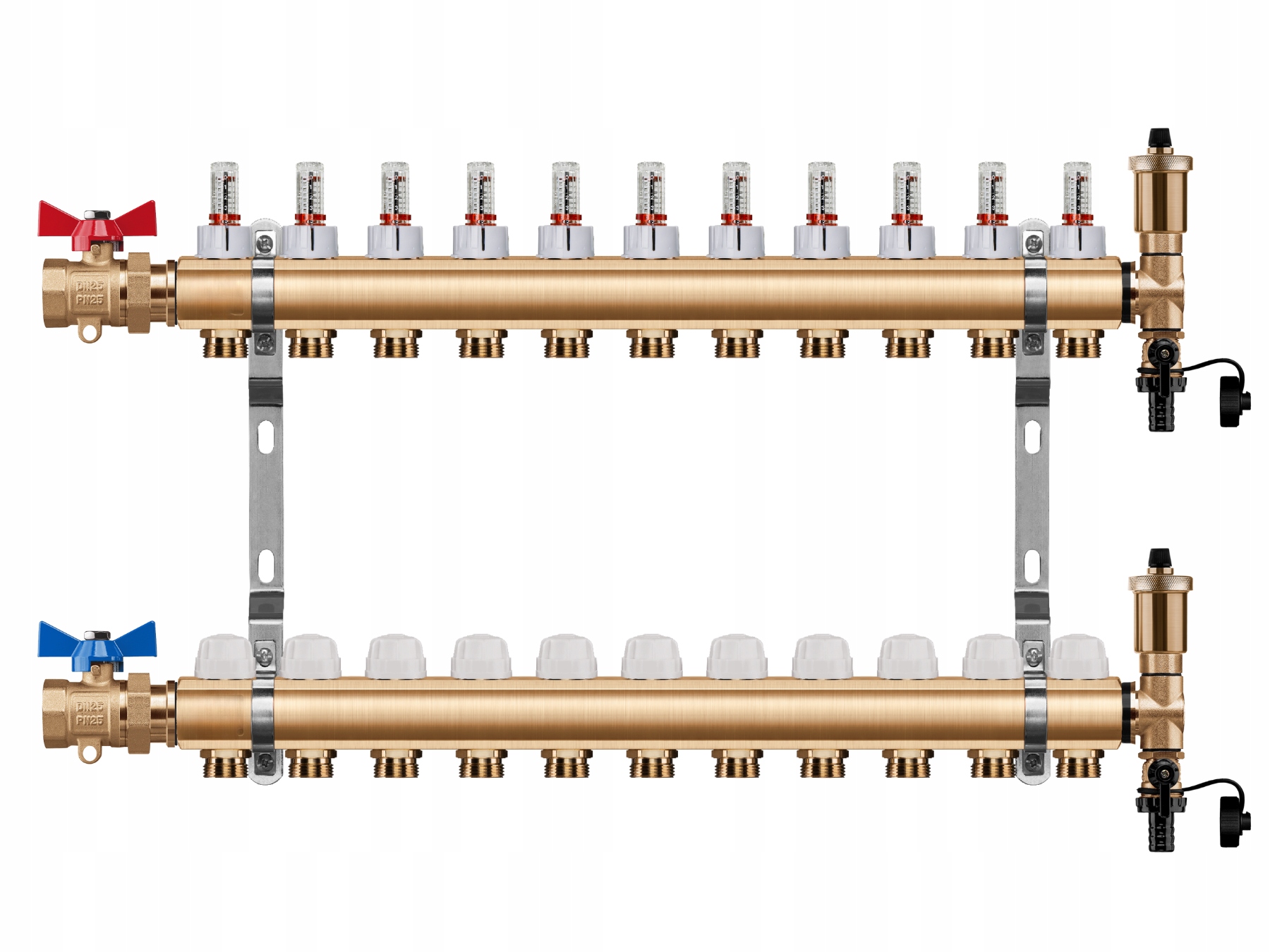 Rozdělovač Podlahového Vytápění 11 Okruhů Rovný Kulový Ventil Pex